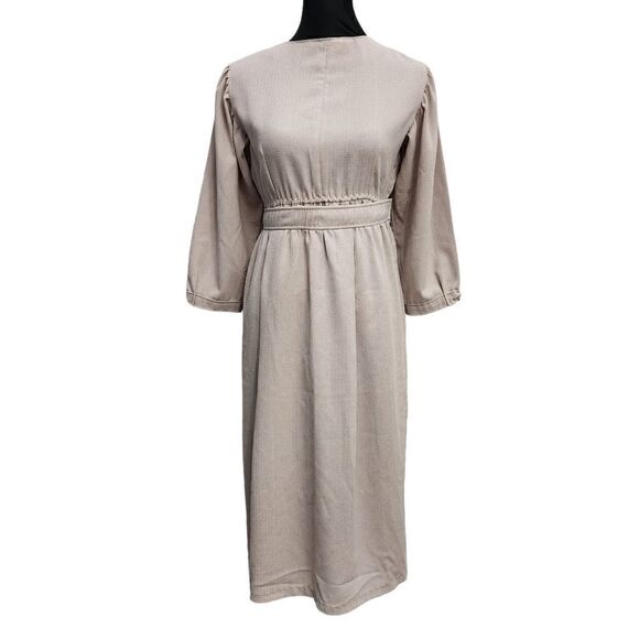 Homemade Amish Mennonite Apron Dress Girl 14 Modest Beige 36 Bust 28 Waist - Picture 1 of 12